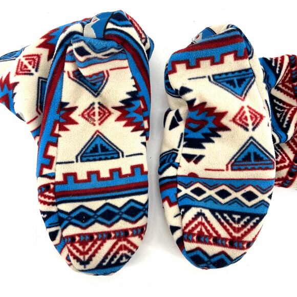 KAVU Unisex M Cabin Toes Slippers Blue Aztec Fleece Lined Cozy & Stylish! - Picture 4 of 5